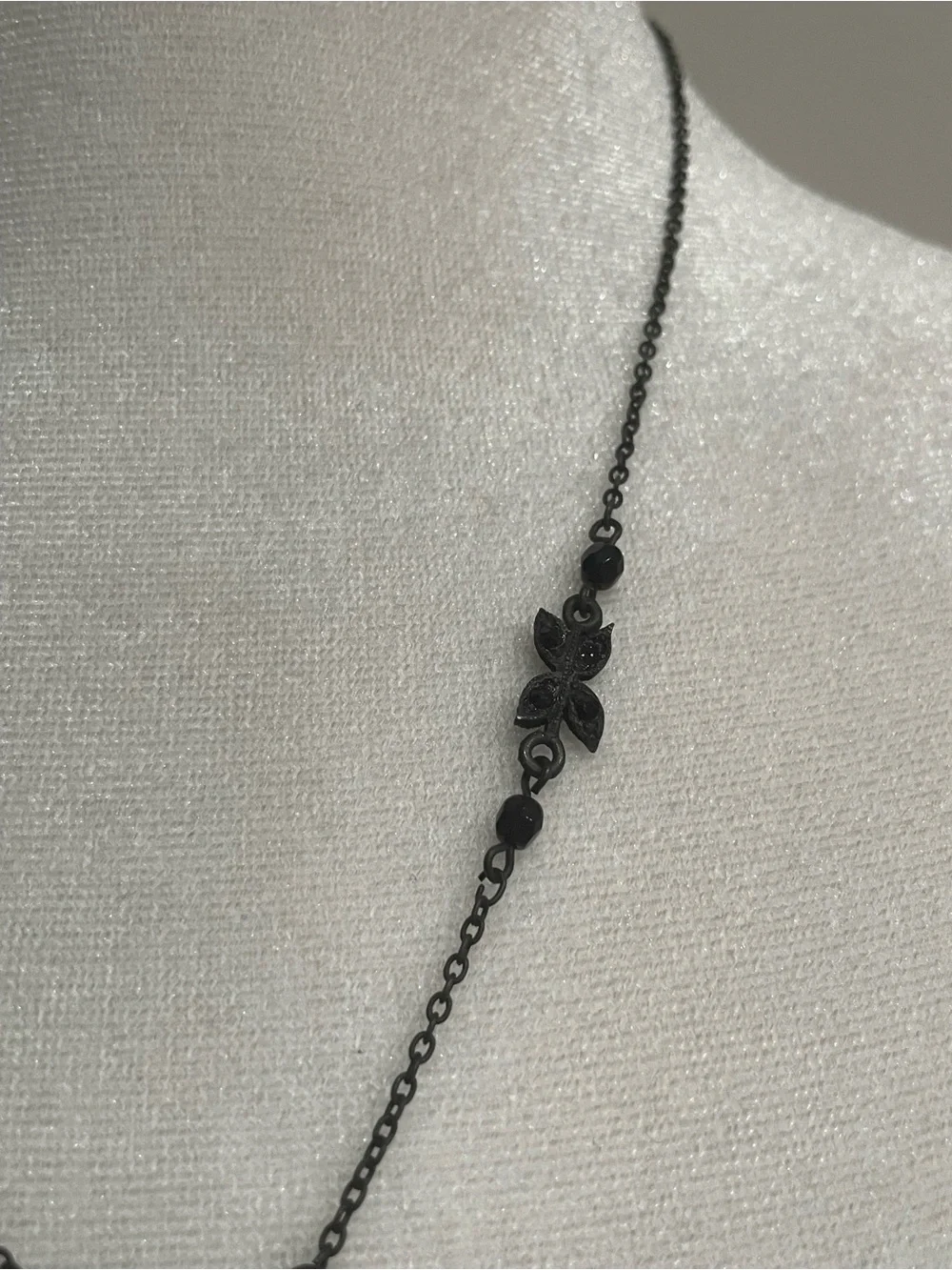 Black, Floral Statement Women’s Necklace  rhinestone  enameled Necklace